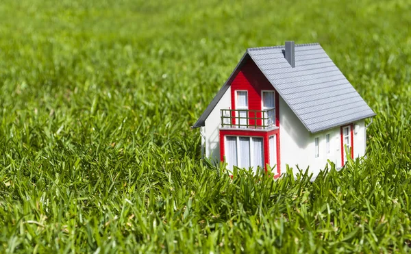 Miniaturhaus Garten Auf Grünem Gras — Stockfoto