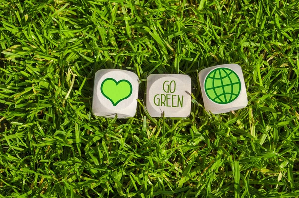 Кубики Кубики Чорні Крейдяні Дошки Врятуйте Нашу Планету Йдіть Зеленим — стокове фото