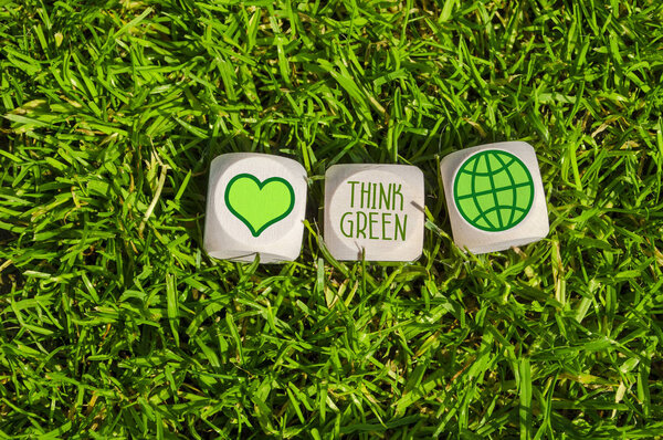 Кубики и кости с думать зеленый и спасти нашу планету с зеленым электричеством
