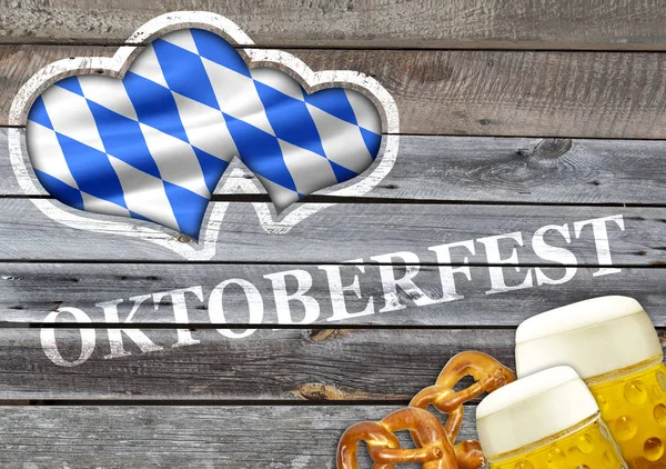 Vintage wood with pretzels and beer with lettering Oktoberfest