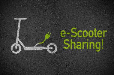 E-scooter paylaşımı ile asfalt illüstrasyon