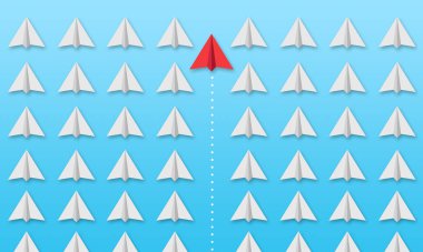 İş çözümü ve liderlik için mavi gökyüzü arka plan metafor üzerinde kağıt uçaklar ile Illustration