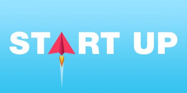 Başlangıç ile renkli arka plan üzerinde kağıt düzlemler veya roket ile İllüstrasyon