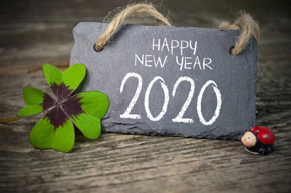 Крейда Чотирма Листками Конюшини Димоходу Блискавки Щасливим Новим 2020 Роком — стокове фото