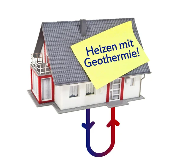 Haus Mit Gelber Markierung Und Thermischer Heizungsanlage Und Den Deutschen — Stockfoto