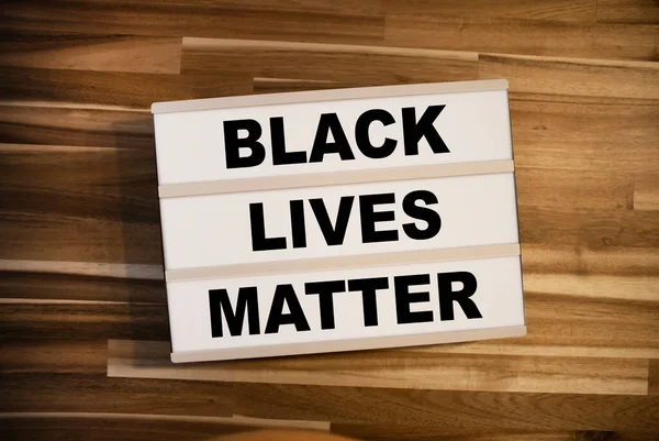 Light Box Lightbox Message Black Lives Matter Wooden Table Background — Stock Photo, Image