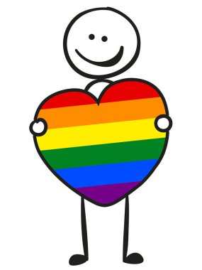 Sopa figürü LGBTQ renkli bir kalbi izole ellerde tutar