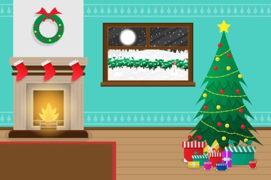 iç oturma odasında tatil ve ile Noel ağacı Noel tema arka plan sunar
