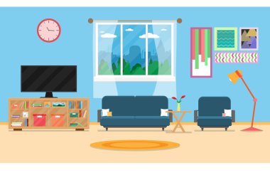 İç oturma odası mobilya house.vector ve illüstrasyon ile modern rahat ve lüks stil