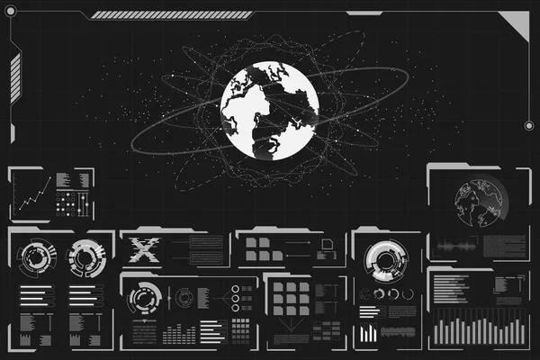 HUD paneli UI Business.Futuristic soyut teknoloji background.icon sembolü circuit.black ve beyaz theme.vector ve illüstrasyon