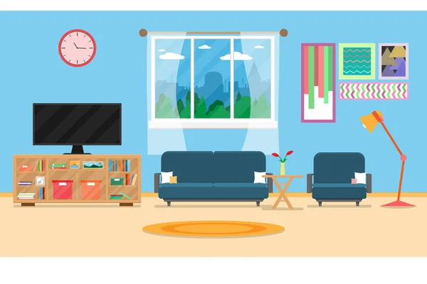 Interior Living Room Modern Cozy Luxury Style Furniture House Vector — Stock Vector