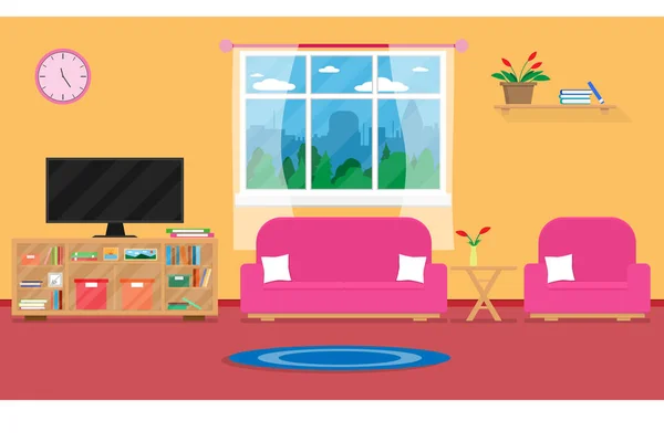室内客厅现代舒适和豪华的风格与家具在房子 矢量和插图 — 图库矢量图片