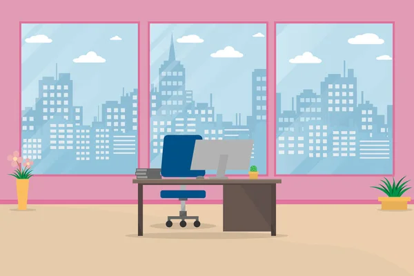 Tablo ve computer.vector ve illüstrasyon iç ofis business.indoor arka plan