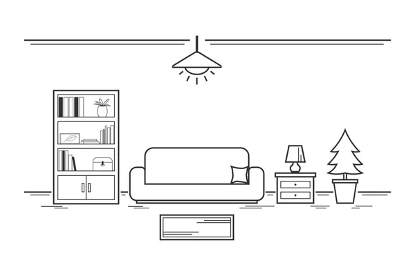 Room.Outline kavramı beyaz color.furniture ve aksesuar room.vector ve illüstrasyon ile yaşayan iç