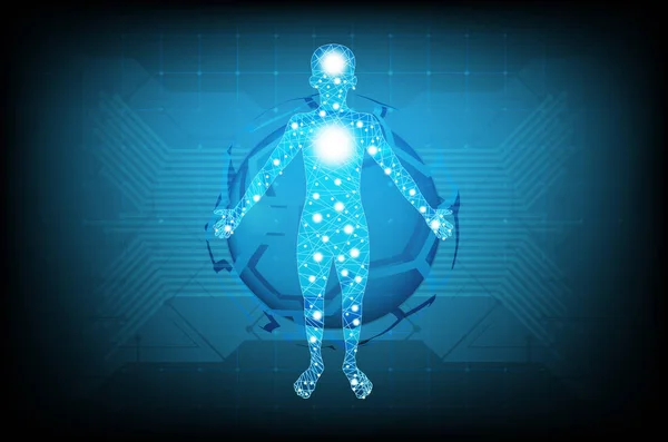 Soyut fütüristik teknoloji kavramı. İnsan vücudu hologram ve soyut sanat circle.vector ve illüstrasyon