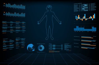 Vücut bilgi fütüristik tasarım konsepti. Grafik analiz beden ve information.vector ve illüstrasyon için