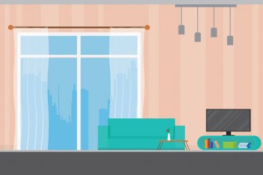 kanepe ve aksesuarlar, vektör ve illüstrasyon ile oturma odası iç tasarım 