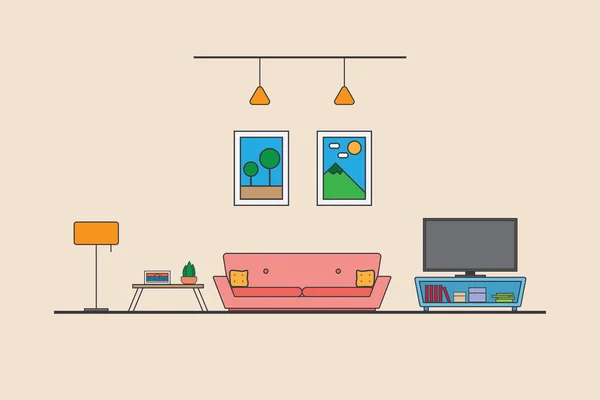 Living Room Interior Design Sofa Accessories Vector Illustration — Stock Vector
