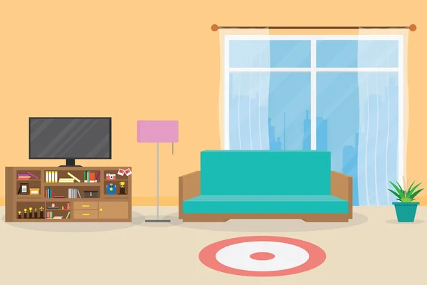 Woonkamer Interior Design Met Sofa Accessoires Vector Illustratie — Stockvector