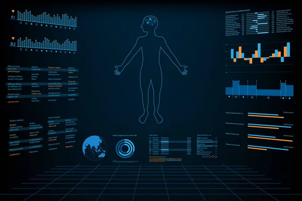 身体信息未来设计理念 分析主体和信息的图形 矢量图 — 图库矢量图片