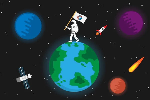 Astronauta Com Desenho Planeta Ilustração Vetorial — Vetor de Stock