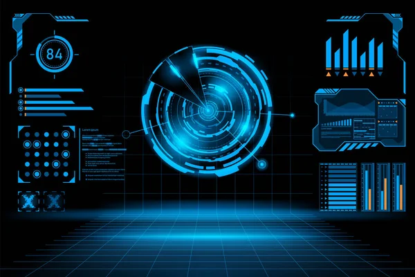 mavi neon vektör illüstrasyon, daire fütüristik tasarım