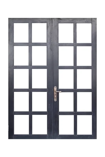 Czarny Drzwi Metal Białym Tle — Zdjęcie stockowe