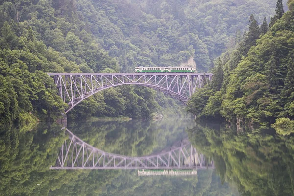 Tadami Železniční Trať Řeku Tadami Letní Sezóně Prefektuře Fukushima — Stock fotografie