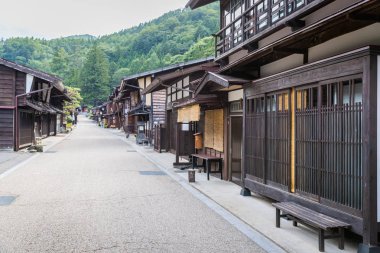 Narai-juku, Japonya-4 Eylül 2017: ısmarlayarak geleneksel ahşap mimarisi ile eski Japon şehrin. Narai-juku sonrası şehir Kiso Valley, Japonya