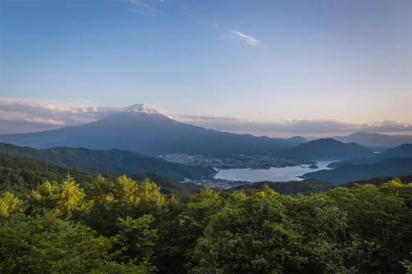 Napnyugtakor Kawakuchiko Nyáron Hegyi Fuji — Stock Fotó