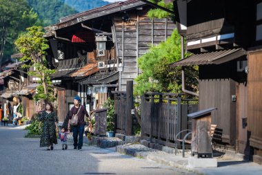 Narai-juku, Japonya-4 Eylül 2017: ısmarlayarak geleneksel ahşap mimarisi ile eski Japon şehrin. Narai-juku sonrası şehir Kiso Valley, Japonya