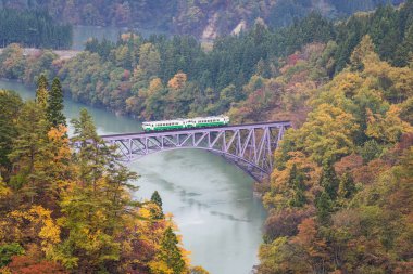 Tadami line at Mishima town , Fukushima in autumn clipart