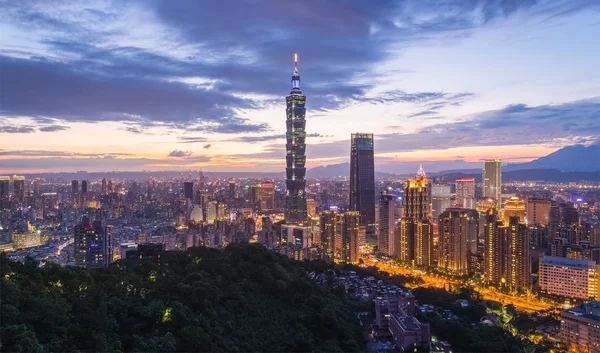 Taiwán Taipei Vista Nocturna Desde Monte Elefante — Foto de Stock