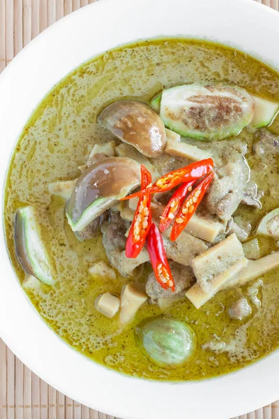 Green Chicken Curry Eggplant Pickled Bamboo Shoot Green Curry Central — Stock Photo, Image