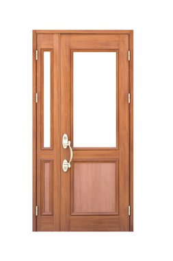 Beyaz arka plan üzerinde izole kahverengi ahşap kapı