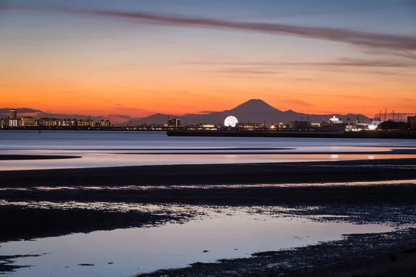 Mont Fuji Baie Tokyo Coucher Soleil — Photo