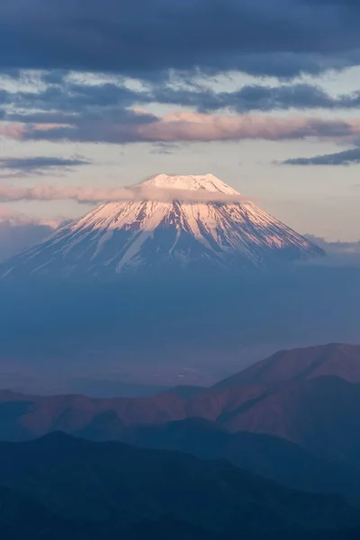 Top Van Fuji Met Sunrise Hemel Lente Seizoen — Stockfoto