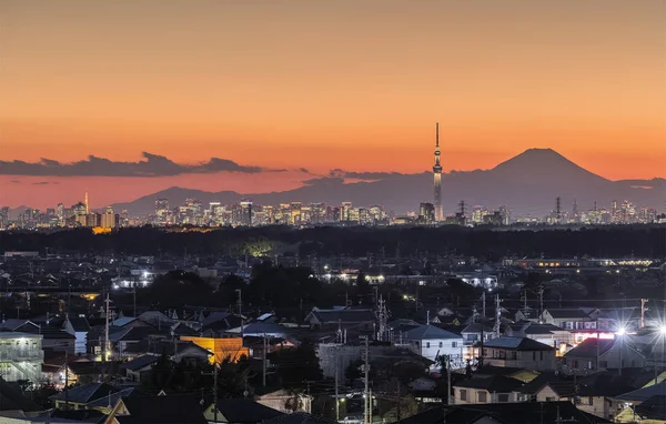 Tokyo Skytree Und Mount Fuji Der Dämmerung Der Wintersaison — Stockfoto