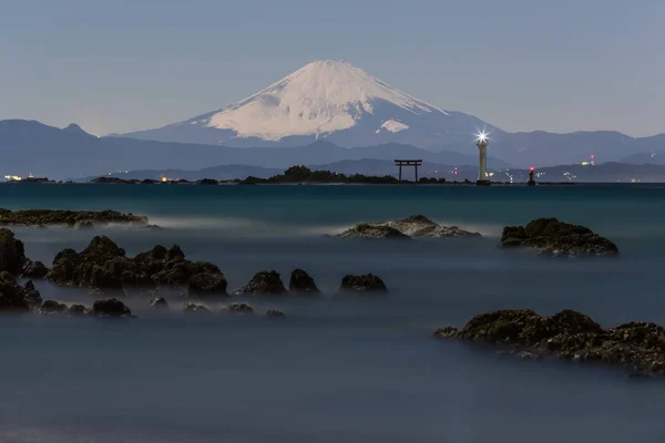 相模湾と富士山の夜海の絵 — ストック写真