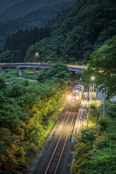 Linha Ferroviária Tadami Província Fukushima Temporada Verão — Fotografia de Stock