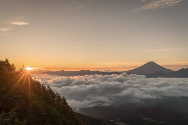 Monte Fuji Con Mar Nubes Temporada Verano — Foto de Stock