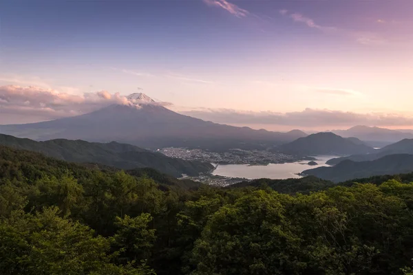 Napnyugtakor Kawakuchiko Nyáron Hegyi Fuji — Stock Fotó