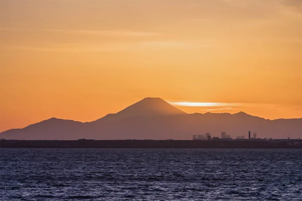 Montagne Fuji Baie Tokyo Coucher Soleil Hiver — Photo