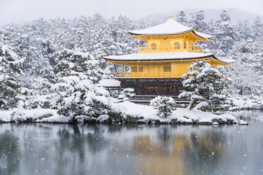 Zen Tapınağı Kinkakuji Altın Köşk kar sonbahar kış, ile tanınan Unesco tarafından dünya kültür mirası