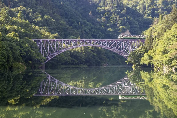 Tadami Železniční Trať Řeku Tadami Letní Sezóně Prefektura Fukušima — Stock fotografie