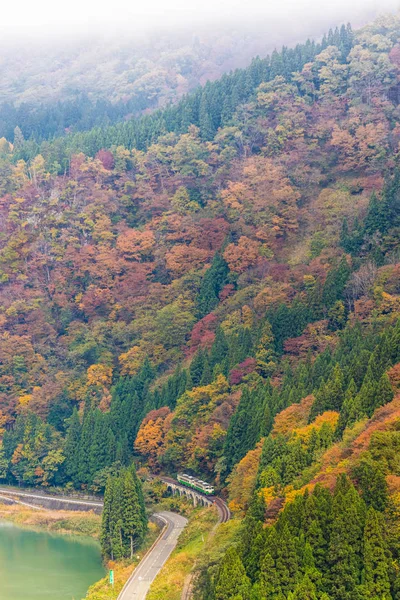 Tadami Linia Miasto Mishima Fukushima Jesienią — Zdjęcie stockowe