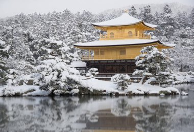 Zen Tapınağı Kinkakuji Altın Köşk kar sonbahar kış, ile tanınan Unesco tarafından dünya kültür mirası