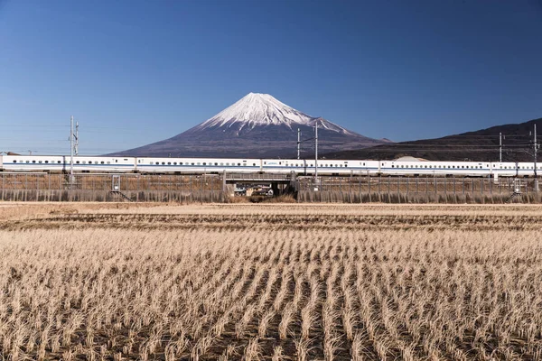 Japan Shizuoka Januari 2017 Shinkansen Bullet Tåg Och Berget Fuji — Stockfoto
