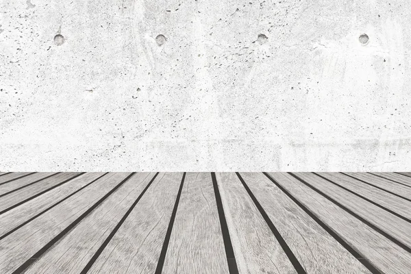 Beton duvar ve Beyaz ahşap zemin 