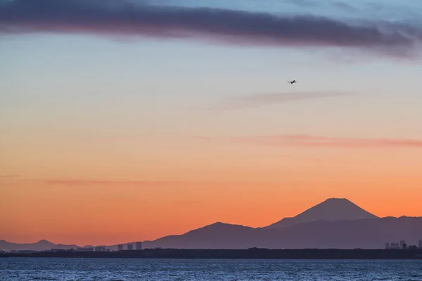 Mountain Fuji Tokyo Bay Sunset Time Winter Season Japan — Stock Photo, Image